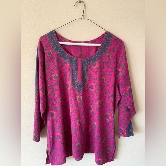 Like New Gorgeous Poly Silk Tunic Floral Prints for Women - Picture 5 of 6